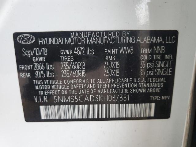 Photo 12 VIN: 5NMS5CAD3KH037351 - HYUNDAI SANTA FE L 