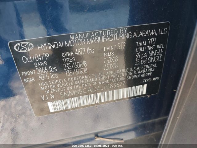 Photo 8 VIN: 5NMS5CAD4LH183677 - HYUNDAI SANTA FE 