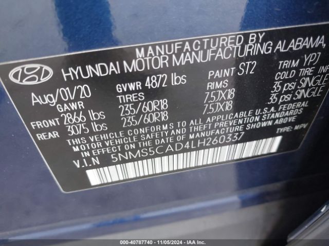 Photo 8 VIN: 5NMS5CAD4LH260337 - HYUNDAI SANTA FE 