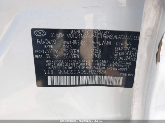 Photo 8 VIN: 5NMS5CAD5LH223684 - HYUNDAI SANTA FE 