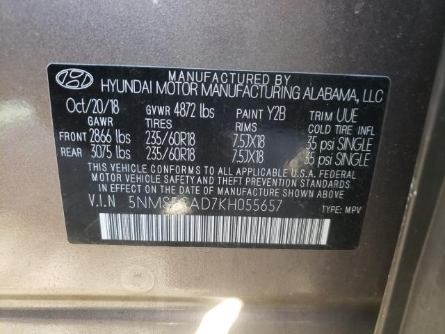 Photo 9 VIN: 5NMS5CAD7KH055657 - HYUNDAI SANTA FE L 