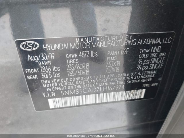 Photo 8 VIN: 5NMS5CAD7LH167974 - HYUNDAI SANTA FE 