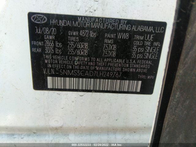 Photo 8 VIN: 5NMS5CAD7LH249767 - HYUNDAI SANTA FE 