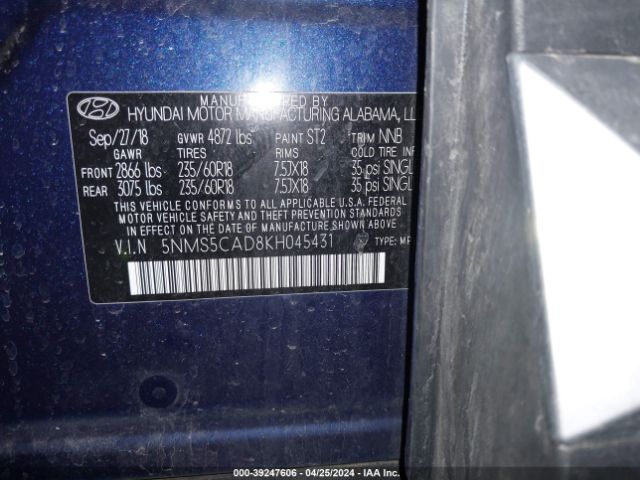 Photo 8 VIN: 5NMS5CAD8KH045431 - HYUNDAI SANTA FE 