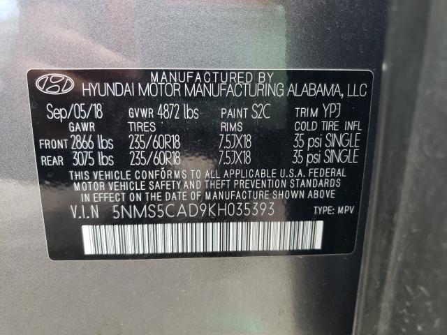 Photo 9 VIN: 5NMS5CAD9KH035393 - HYUNDAI SANTA FE L 