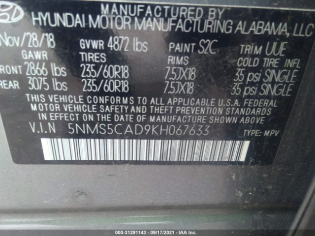 Photo 8 VIN: 5NMS5CAD9KH067633 - HYUNDAI SANTA FE 