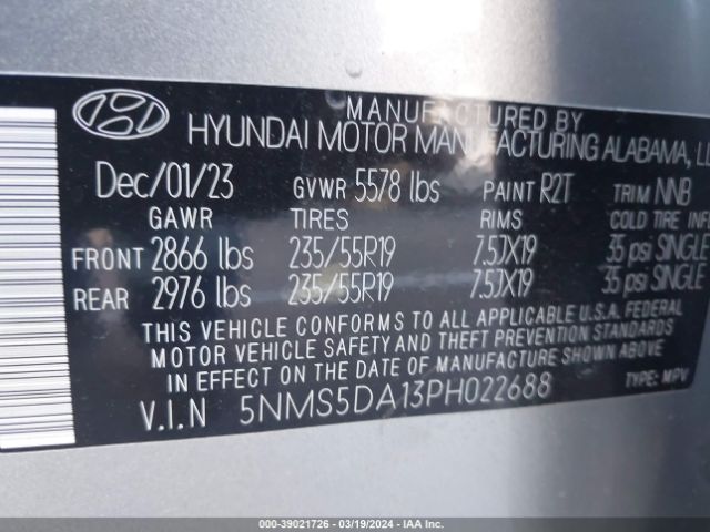 Photo 8 VIN: 5NMS5DA13PH022688 - HYUNDAI SANTA FE HYBRID 