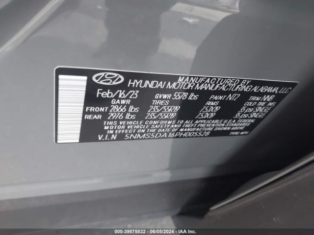 Photo 8 VIN: 5NMS5DA16PH005528 - HYUNDAI SANTA FE 