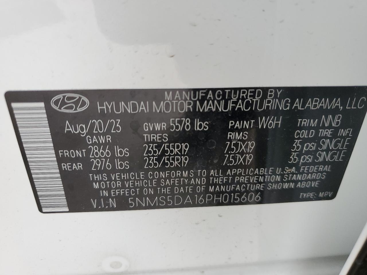 Photo 11 VIN: 5NMS5DA16PH015606 - HYUNDAI SANTA FE 