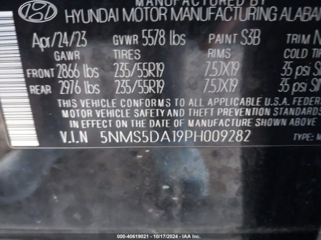 Photo 8 VIN: 5NMS5DA19PH009282 - HYUNDAI SANTA FE 