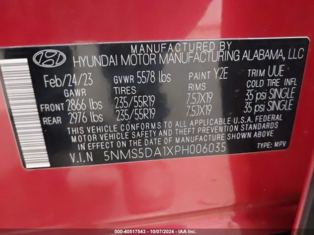 Photo 8 VIN: 5NMS5DA1XPH006035 - HYUNDAI SANTA FE 