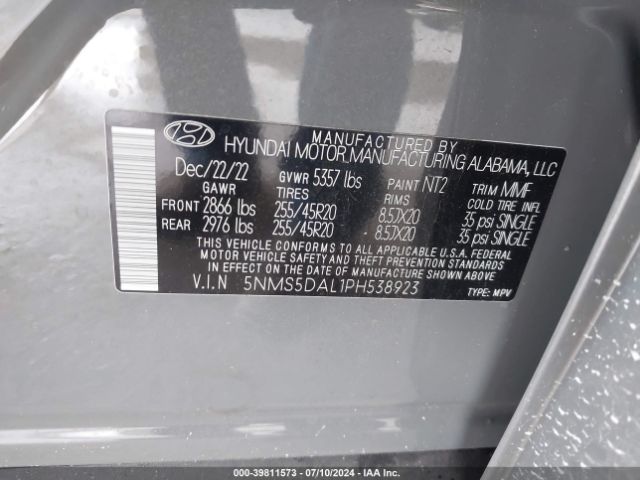 Photo 8 VIN: 5NMS5DAL1PH538923 - HYUNDAI SANTA FE 