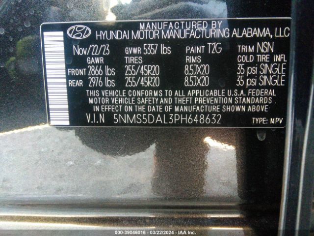 Photo 8 VIN: 5NMS5DAL3PH648632 - HYUNDAI SANTA FE 