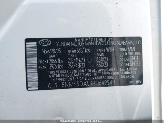 Photo 8 VIN: 5NMS5DAL3PH649540 - HYUNDAI SANTA FE 