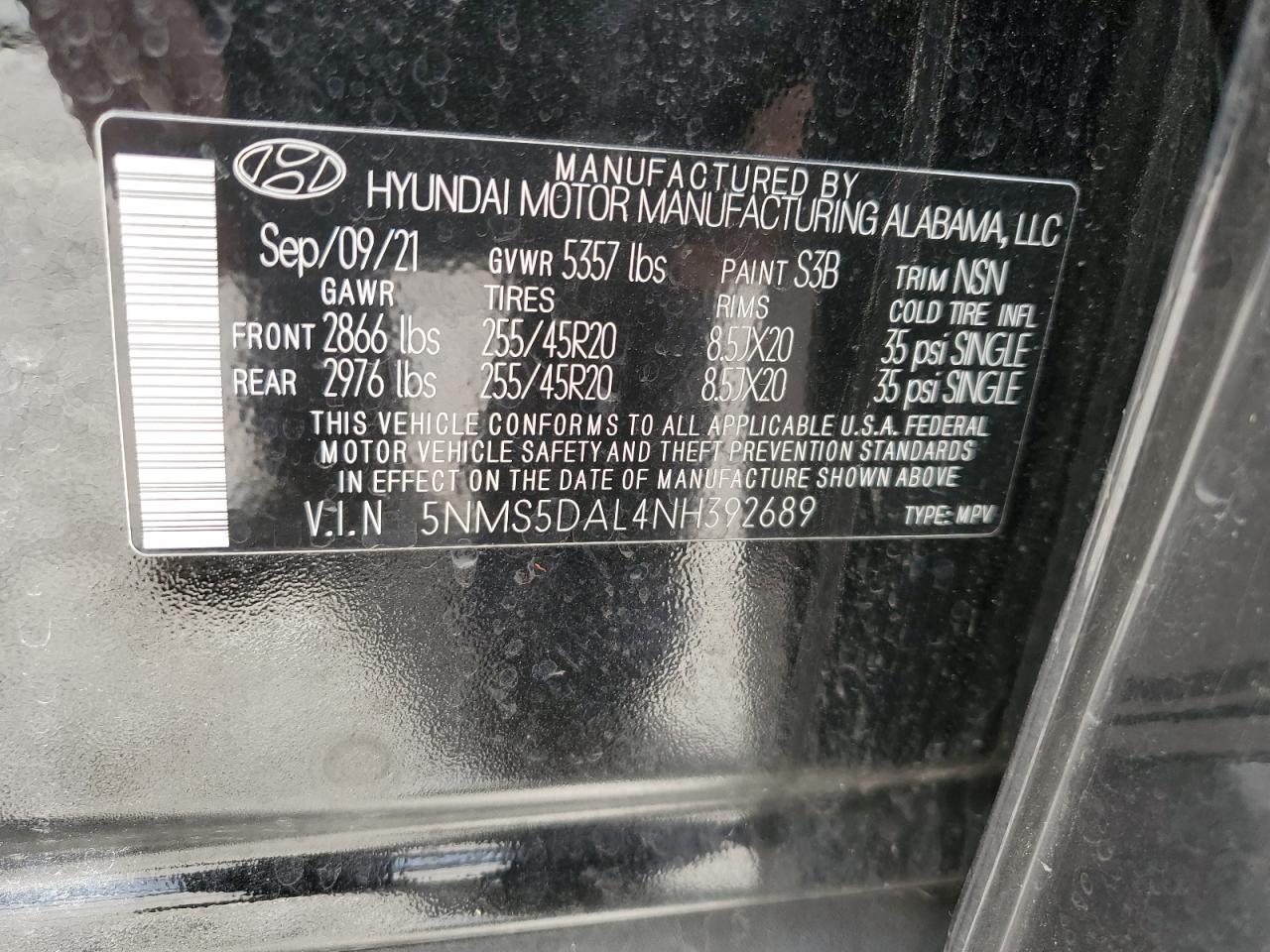 Photo 12 VIN: 5NMS5DAL4NH392689 - HYUNDAI SANTA FE 