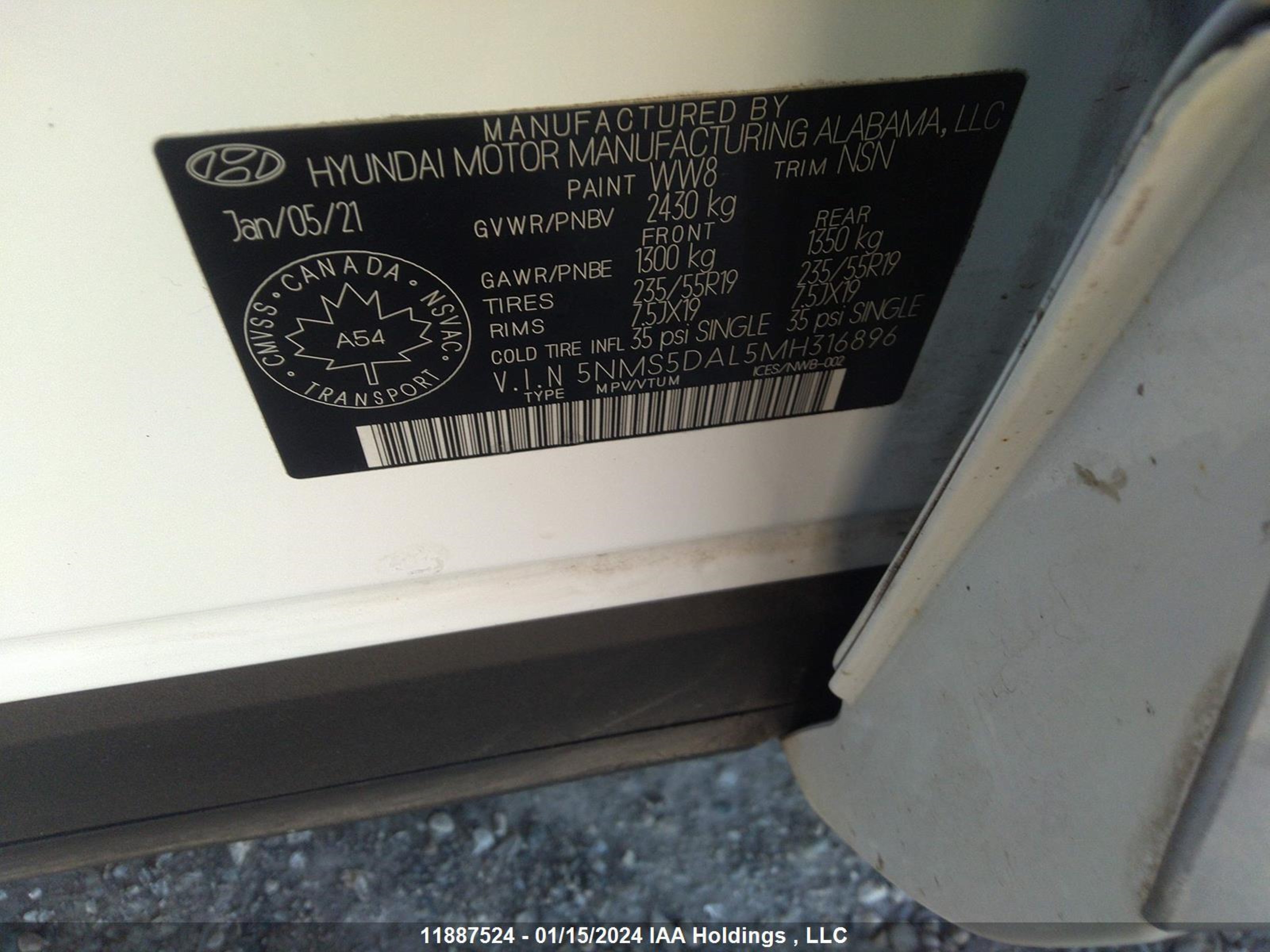 Photo 8 VIN: 5NMS5DAL5MH316896 - HYUNDAI SANTA FE 