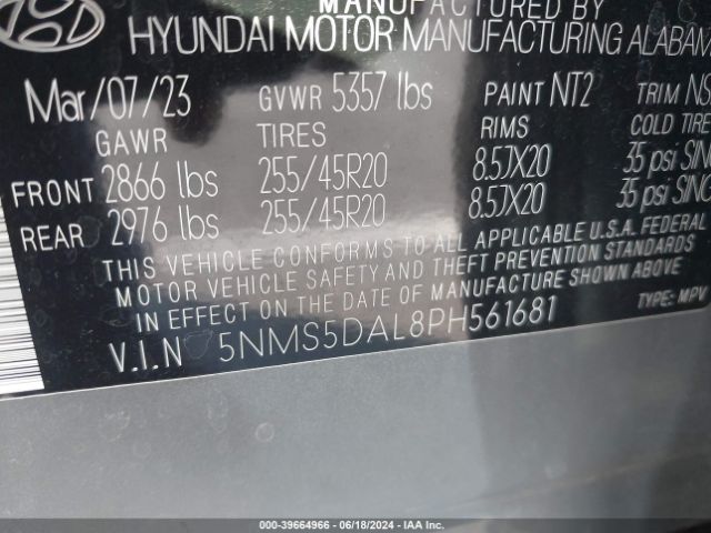 Photo 8 VIN: 5NMS5DAL8PH561681 - HYUNDAI SANTA FE 