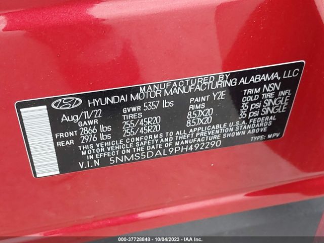 Photo 8 VIN: 5NMS5DAL9PH492290 - HYUNDAI SANTA FE 