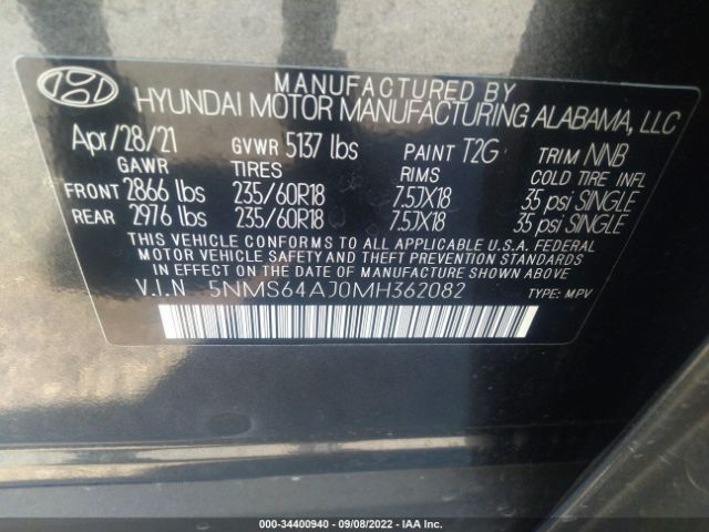 Photo 8 VIN: 5NMS64AJ0MH362082 - HYUNDAI SANTA FE 