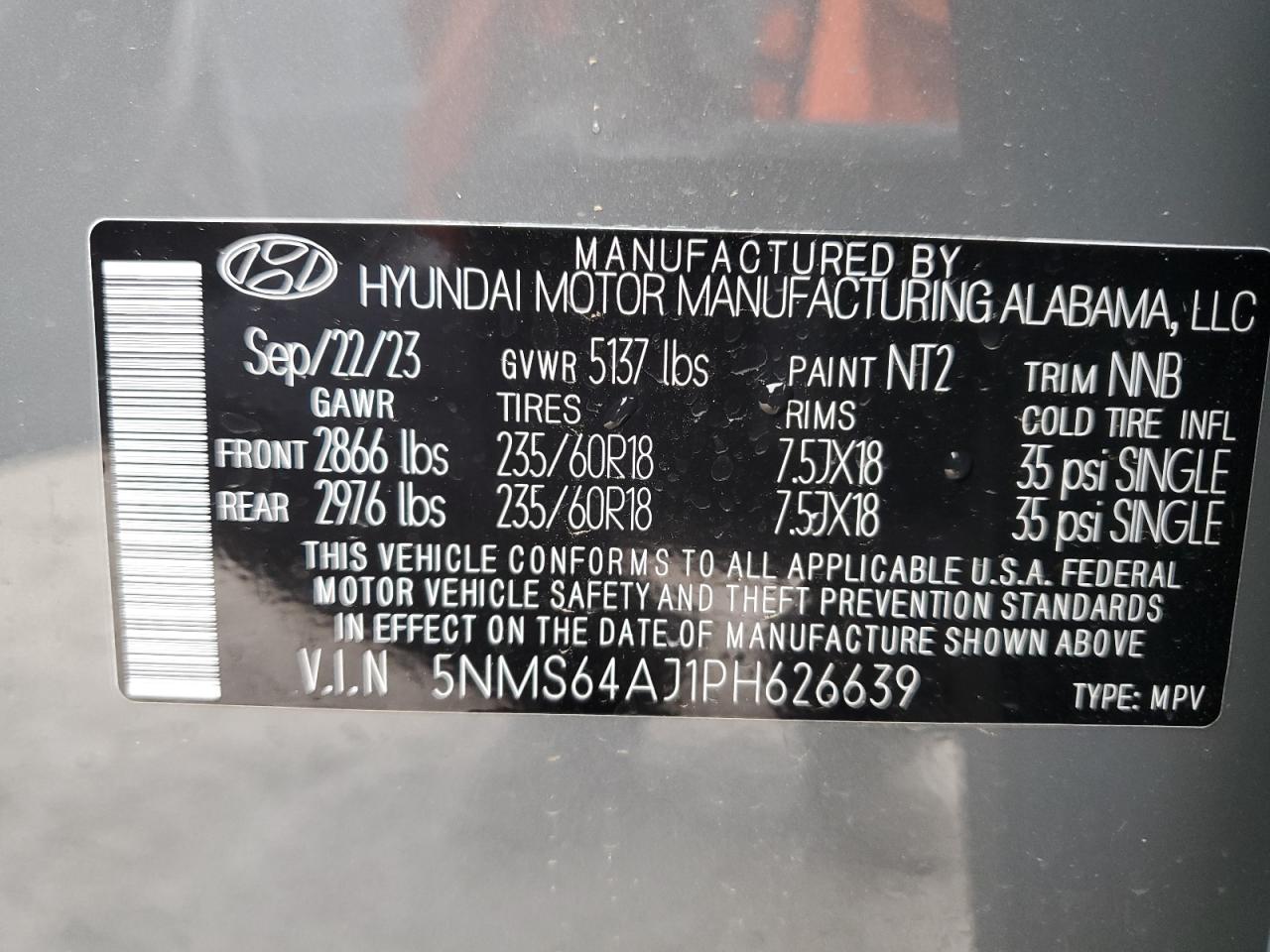 Photo 11 VIN: 5NMS64AJ1PH626639 - HYUNDAI SANTA FE 