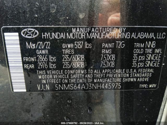 Photo 8 VIN: 5NMS64AJ3NH445975 - HYUNDAI SANTA FE 