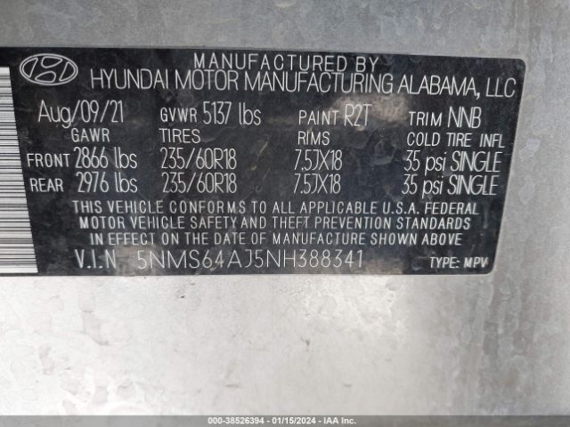 Photo 8 VIN: 5NMS64AJ5NH388341 - HYUNDAI SANTA FE 