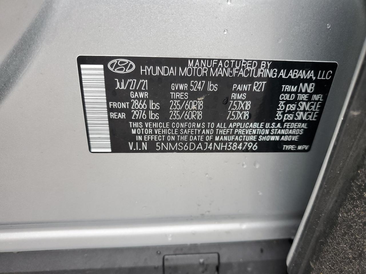 Photo 12 VIN: 5NMS6DAJ4NH384796 - HYUNDAI SANTA FE 