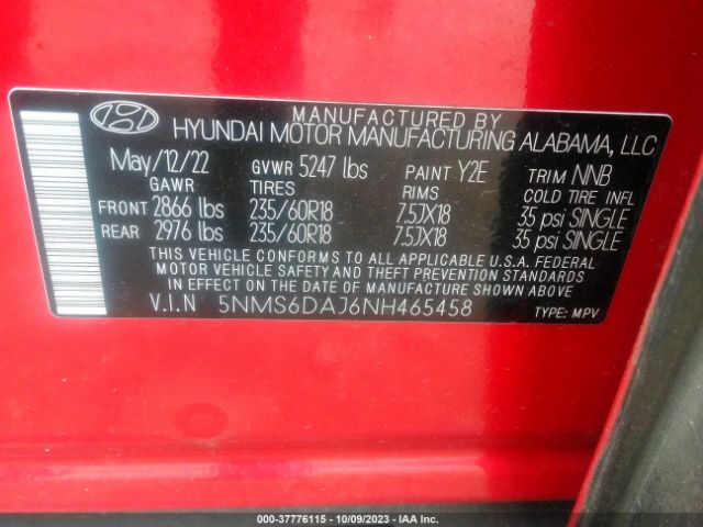 Photo 8 VIN: 5NMS6DAJ6NH465458 - HYUNDAI SANTA FE 