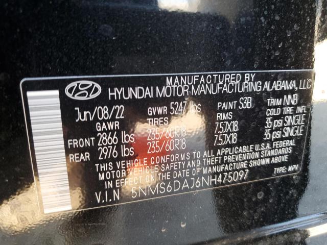 Photo 9 VIN: 5NMS6DAJ6NH475097 - HYUNDAI SANTA FE S 