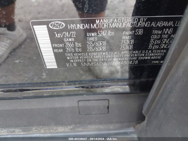 Photo 8 VIN: 5NMS6DAJ6NH480428 - HYUNDAI SANTA FE 