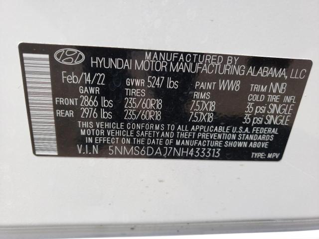 Photo 9 VIN: 5NMS6DAJ7NH433313 - HYUNDAI SANTA FE S 