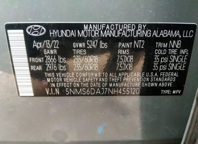 Photo 8 VIN: 5NMS6DAJ7NH455120 - HYUNDAI SANTA FE 