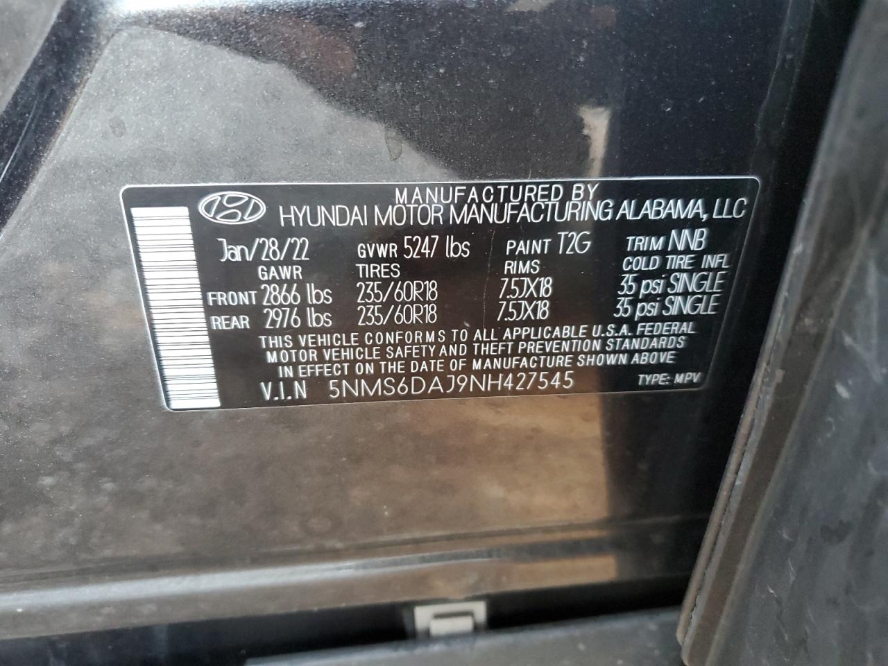 Photo 12 VIN: 5NMS6DAJ9NH427545 - HYUNDAI SANTA FE 