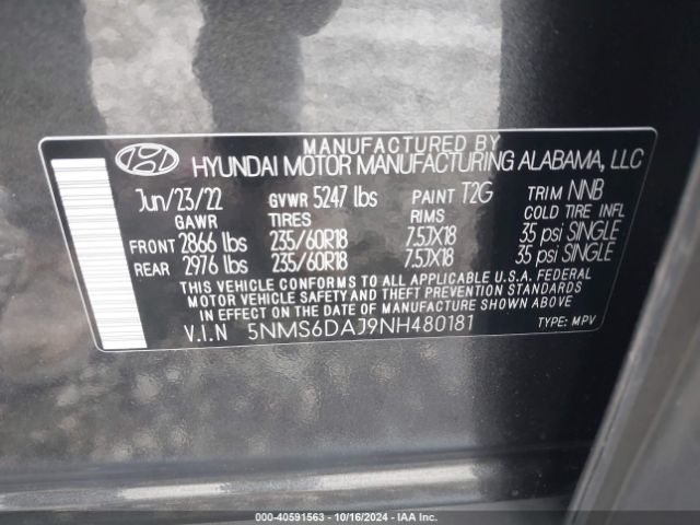 Photo 8 VIN: 5NMS6DAJ9NH480181 - HYUNDAI SANTA FE 