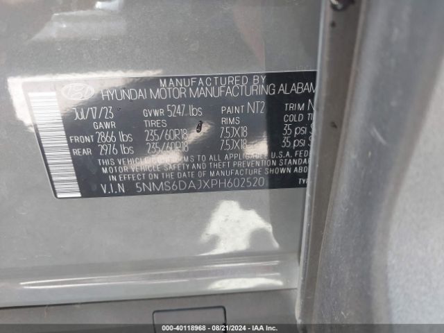 Photo 8 VIN: 5NMS6DAJXPH602520 - HYUNDAI SANTA FE 