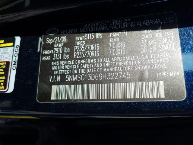 Photo 9 VIN: 5NMSG13D69H322745 - HYUNDAI SANTA FE G 