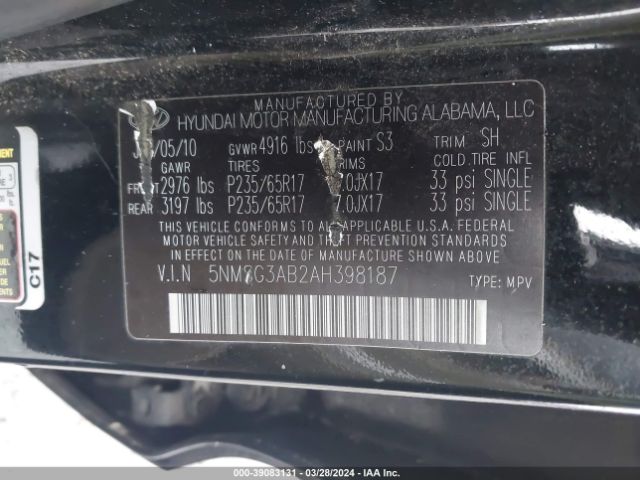 Photo 8 VIN: 5NMSG3AB2AH398187 - HYUNDAI SANTA FE 