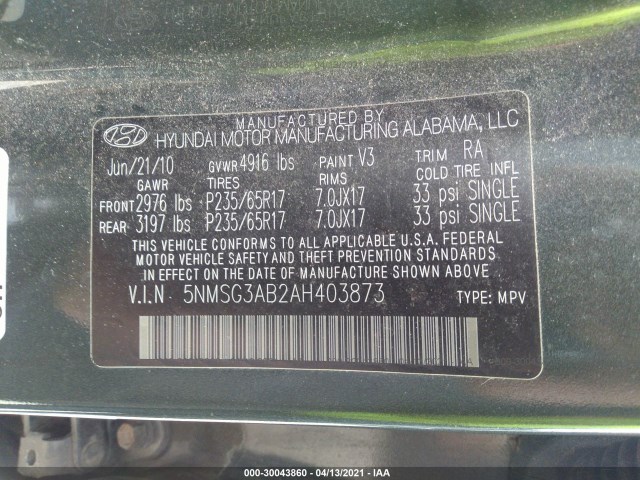 Photo 8 VIN: 5NMSG3AB2AH403873 - HYUNDAI SANTA FE 