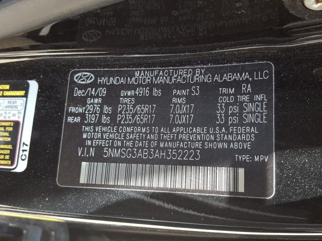 Photo 9 VIN: 5NMSG3AB3AH352223 - HYUNDAI SANTA FE G 