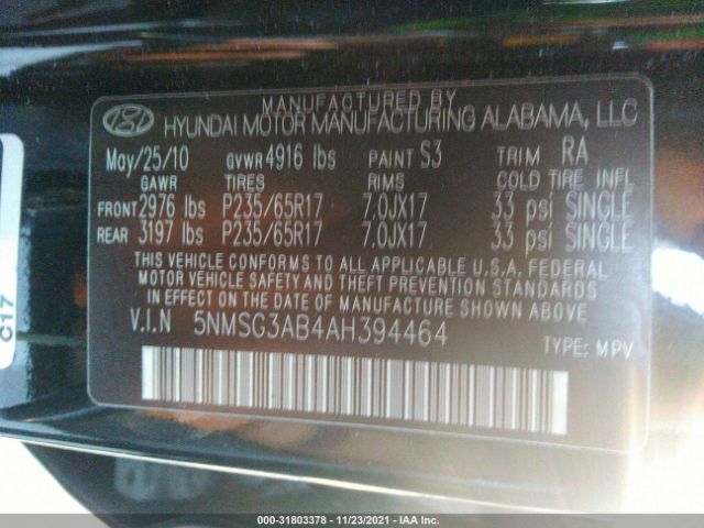 Photo 8 VIN: 5NMSG3AB4AH394464 - HYUNDAI SANTA FE 