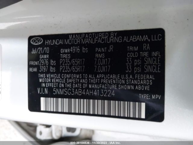 Photo 8 VIN: 5NMSG3AB4AH413224 - HYUNDAI SANTA FE 