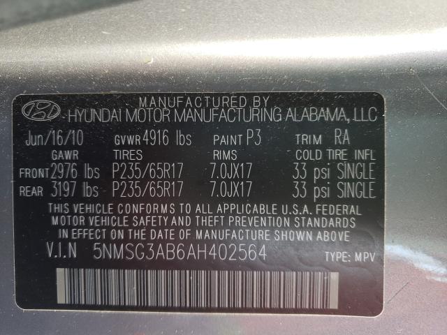 Photo 9 VIN: 5NMSG3AB6AH402564 - HYUNDAI SANTA FE G 