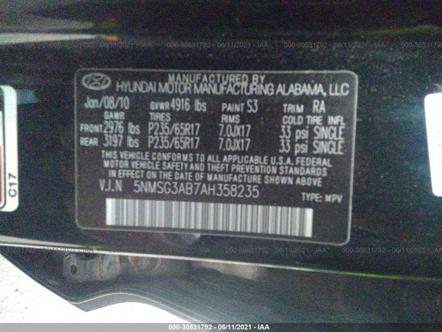 Photo 8 VIN: 5NMSG3AB7AH358235 - HYUNDAI SANTA FE 