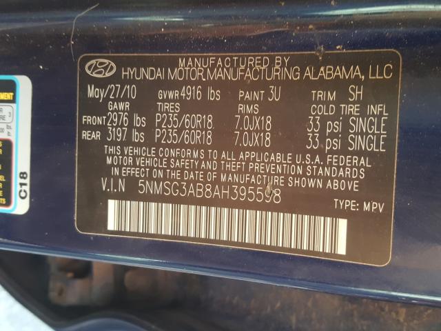 Photo 9 VIN: 5NMSG3AB8AH395598 - HYUNDAI SANTA FE G 