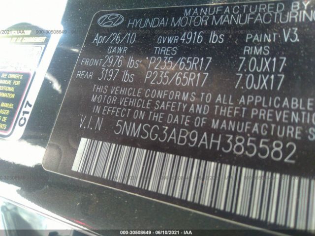 Photo 8 VIN: 5NMSG3AB9AH385582 - HYUNDAI SANTA FE 