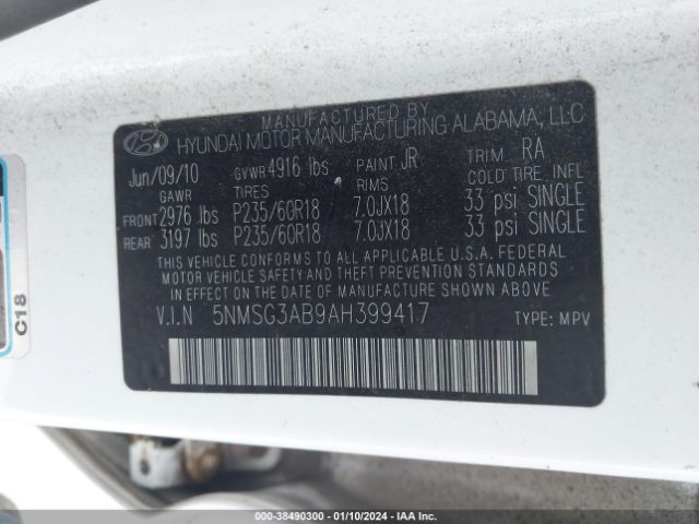 Photo 8 VIN: 5NMSG3AB9AH399417 - HYUNDAI SANTA FE 