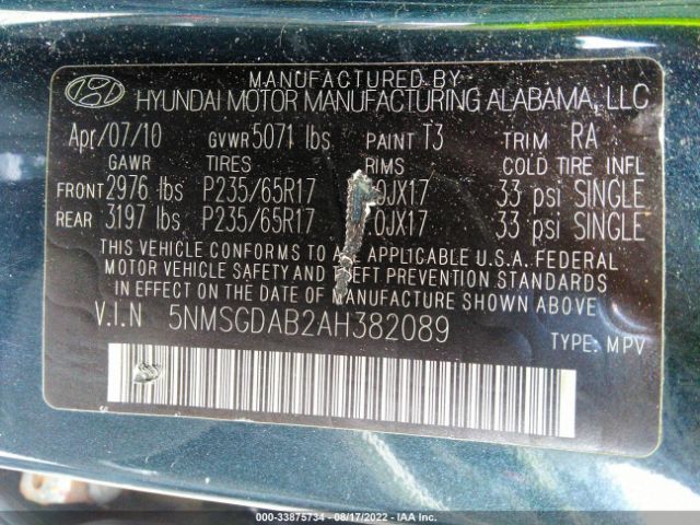 Photo 8 VIN: 5NMSGDAB2AH382089 - HYUNDAI SANTA FE 