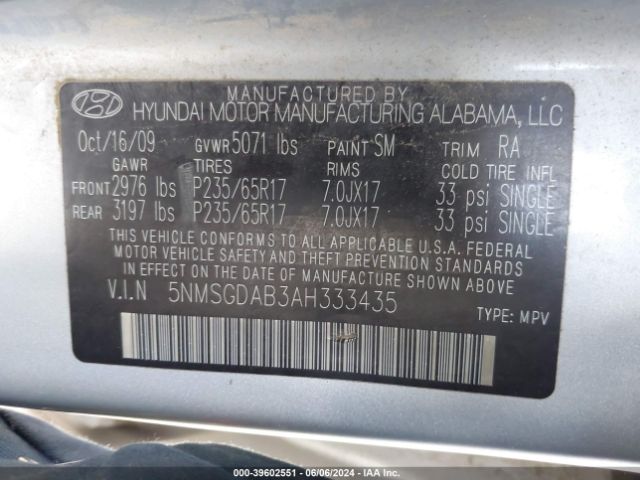 Photo 8 VIN: 5NMSGDAB3AH333435 - HYUNDAI SANTA FE 