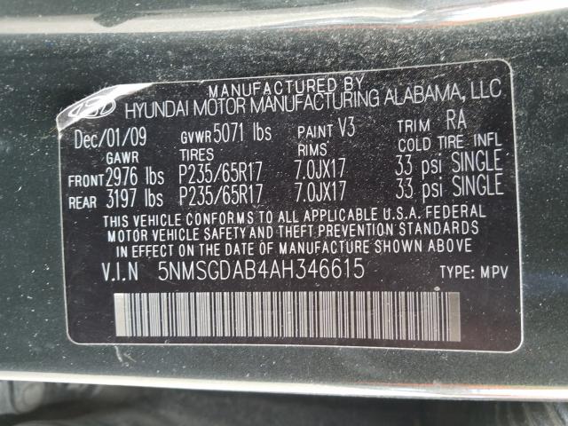 Photo 9 VIN: 5NMSGDAB4AH346615 - HYUNDAI SANTA FE G 