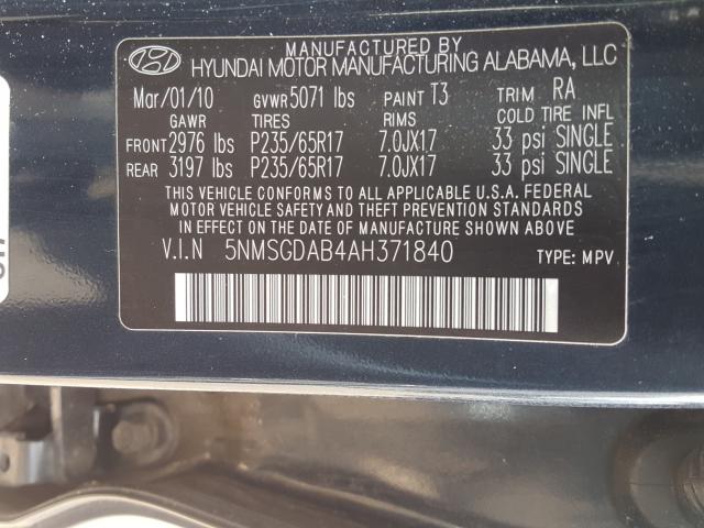 Photo 9 VIN: 5NMSGDAB4AH371840 - HYUNDAI SANTA FE G 